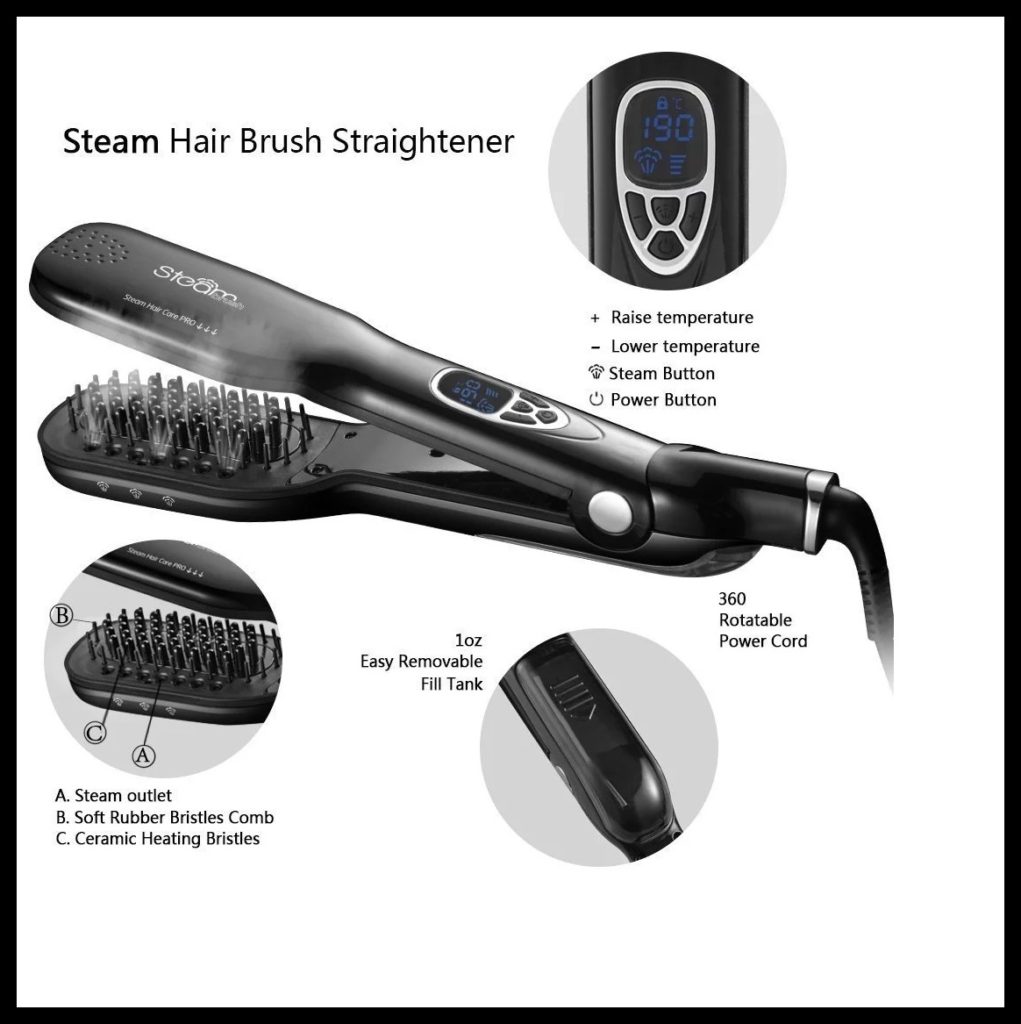 Advanced steam Hair brush straightener 